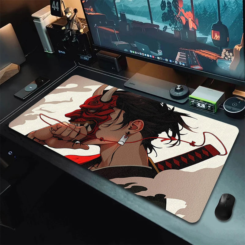 Anime Girls Samurai Oni Mask Mousepad Large Computer Gaming Accessories Mouse Pad Gamer Professional Premium Mouse Mat Desk Mat