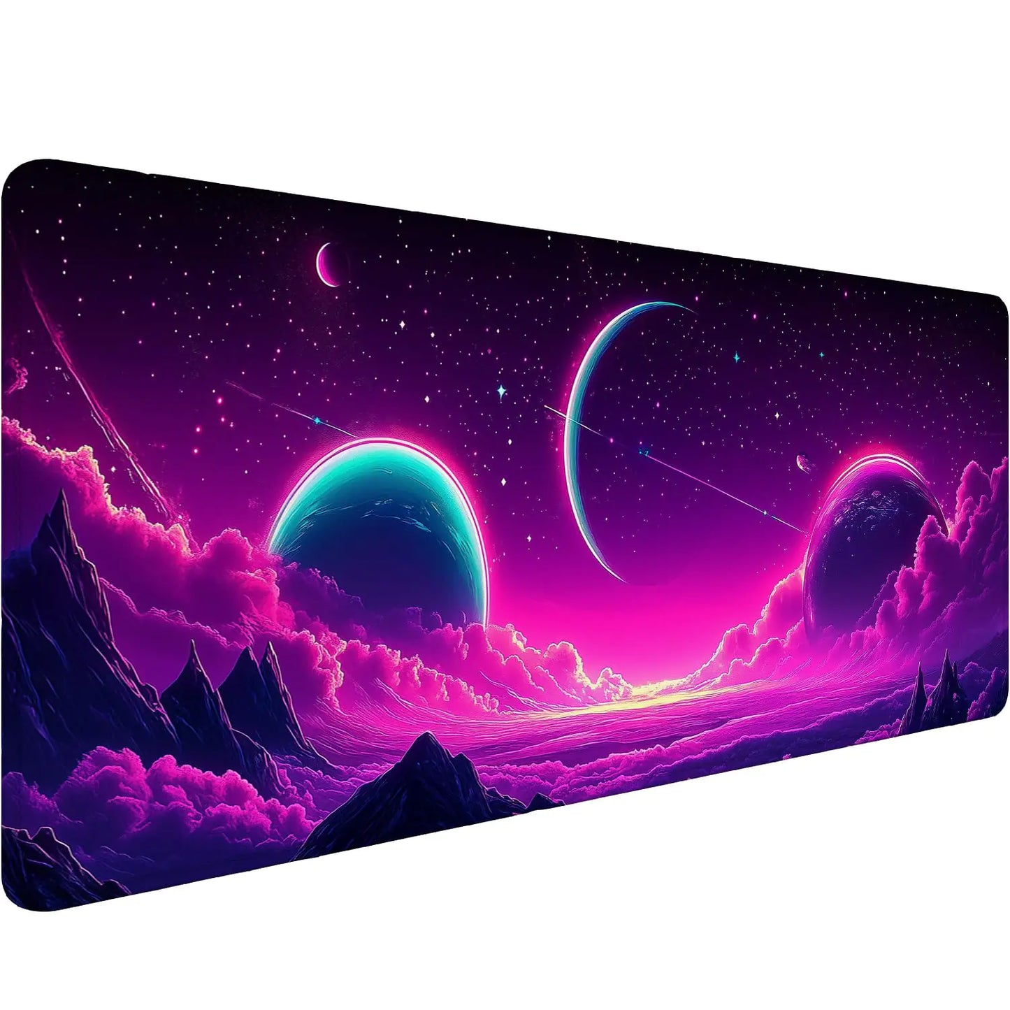 Purple Moon Gaming Mouse Pad Pink Sky Sea Clouds Fog Mountains Extended Gaming Mouse Pad Mat with Stitched Edge Non-Slip Base Big Mouse Pad 31.5"x11.8" Office Computer Keyboard Laptop Home
