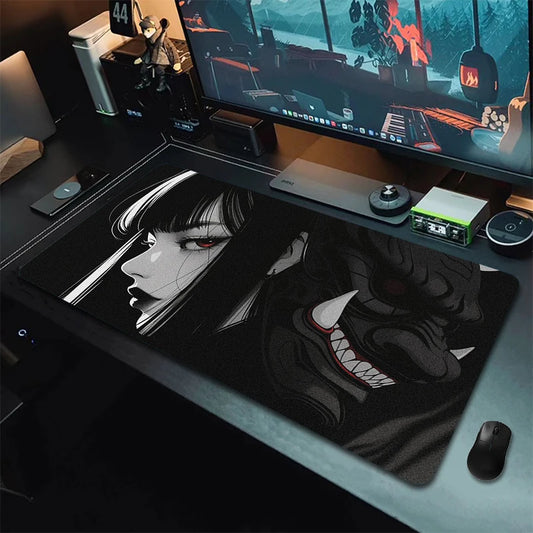Anime Girls Samurai Oni Mask Mousepad Large Computer Gaming Accessories Mouse Pad Gamer Professional Premium Mouse Mat Desk Mat