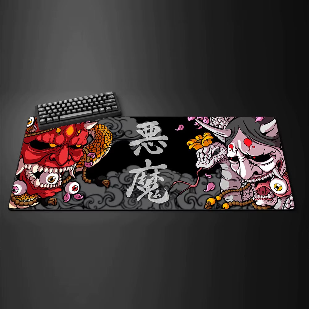 Game Mouse Pad Japanese Samurai Devil Mouse Pad Black Ghost Face Gamer Desk Pad Mouse Pad Carpet Accessories Table Pad