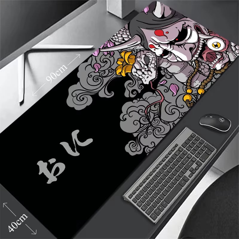Game Mouse Pad Japanese Samurai Devil Mouse Pad Black Ghost Face Gamer Desk Pad Mouse Pad Carpet Accessories Table Pad