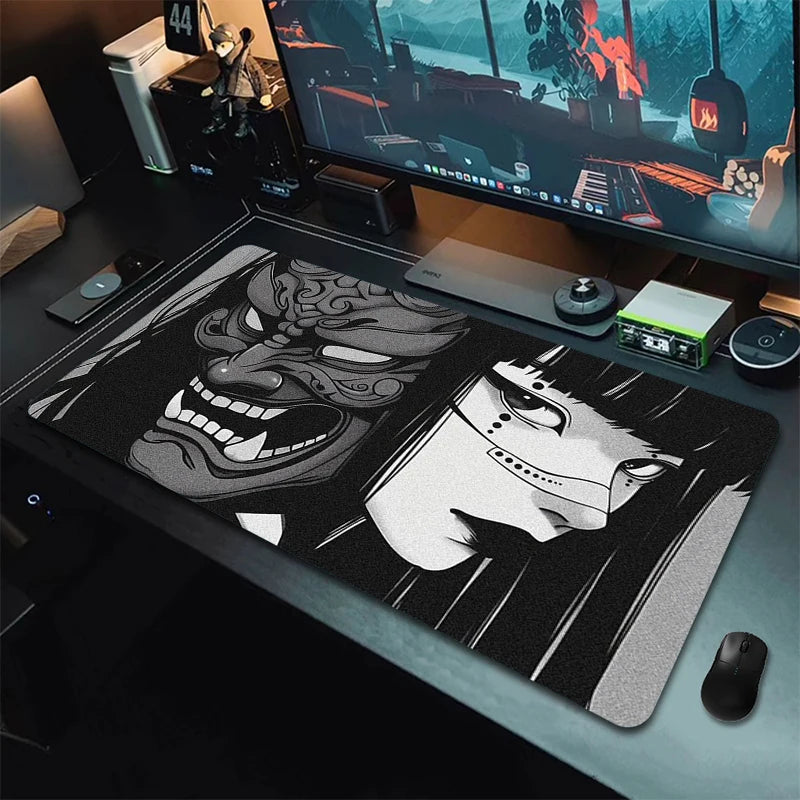Anime Girls Samurai Oni Mask Mousepad Large Computer Gaming Accessories Mouse Pad Gamer Professional Premium Mouse Mat Desk Mat