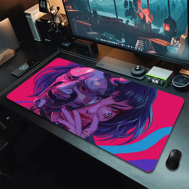 Anime Girls Samurai Oni Mask Mousepad Large Computer Gaming Accessories Mouse Pad Gamer Professional Premium Mouse Mat Desk Mat