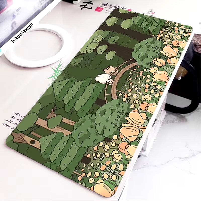 Green Frog Mouse Pad Gaming XL Computer HD Print Large Mousepad XXL Keyboard Mause Carpet Kawaii Cute Mouse Mat 900X400 Desk Pad