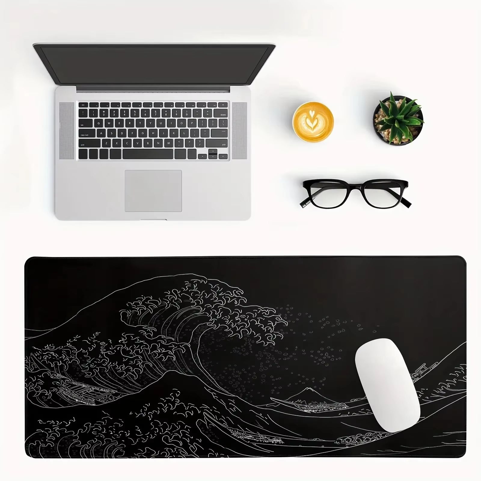 1Pcs Black Sea Wave Large Mouse Pad 700*300Mm Extended Gaming Mouse Pad Desktop Pad with Stitched Non-Slip Rubber Base Keyboard